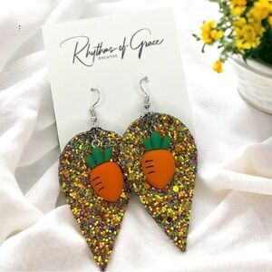 Sparkle & Shine: Whimsical Glitter Carrot Dangle Earrings! NWT Easter Jewery